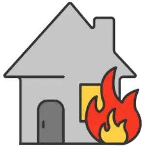 Clipart of a small house on fire